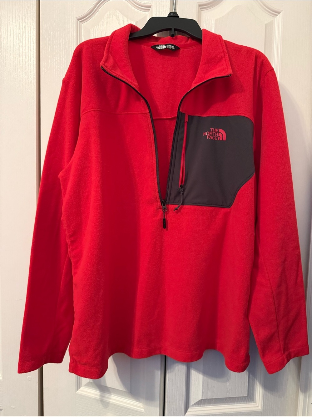 The North Face Red Fleece Pullover with Black Neck Label - Picture 6 of 8